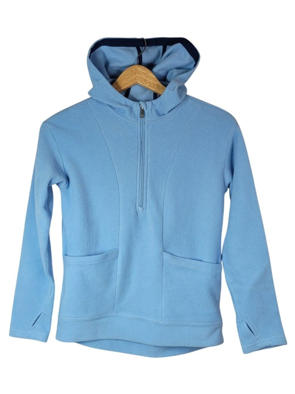 All In Motion Girls 1/2 Zip Fleece Top Blue Large Long Sleeve Hood Pocket Active
